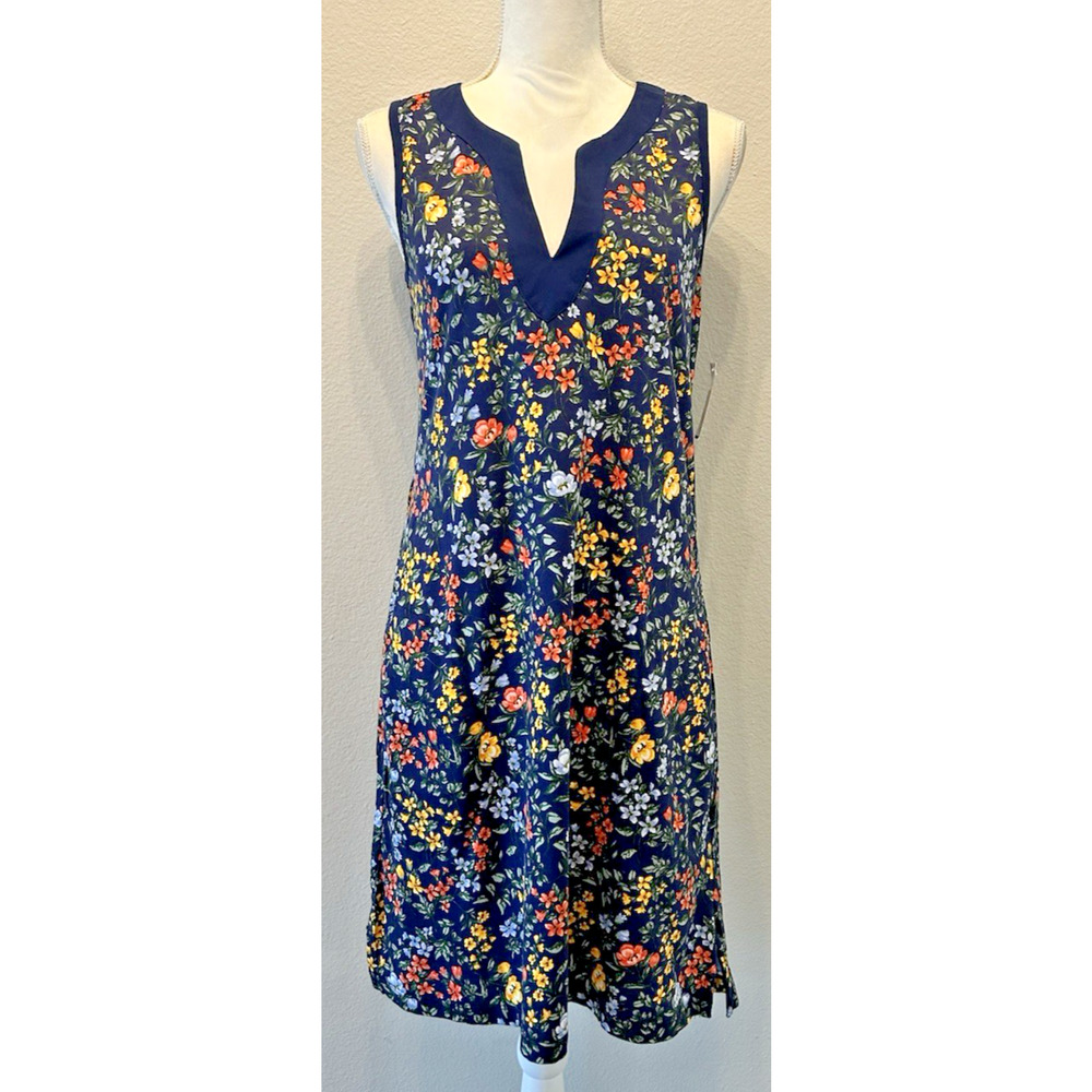 Lands' End Navy Floral Swim Cover Up Dress NWT Sleeveless Size Small